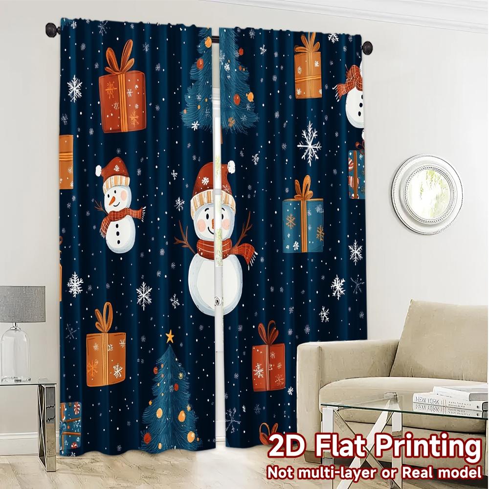 2pcs,Curtains Cute Snowman Christmas Gift (3) Popular Light Filtering Curtains Prints Light Filtering Curtains Decorations
