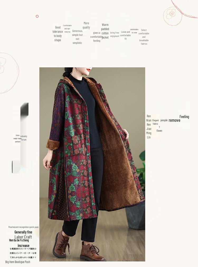 Women's Plus Velvet Thickened Hooded Windbreaker - Autumn/Winter 2026 Warm Loose Fit Cotton Jacket, Plus Size Outerwear