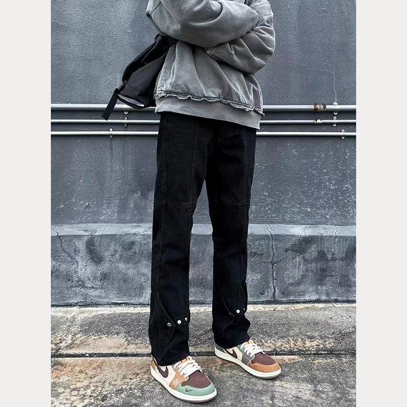 

Джинсы JYL Унисекс Bootcut Американский Винтаж Многокарманные Стиранные Джинсовые До Колен M амарантовый