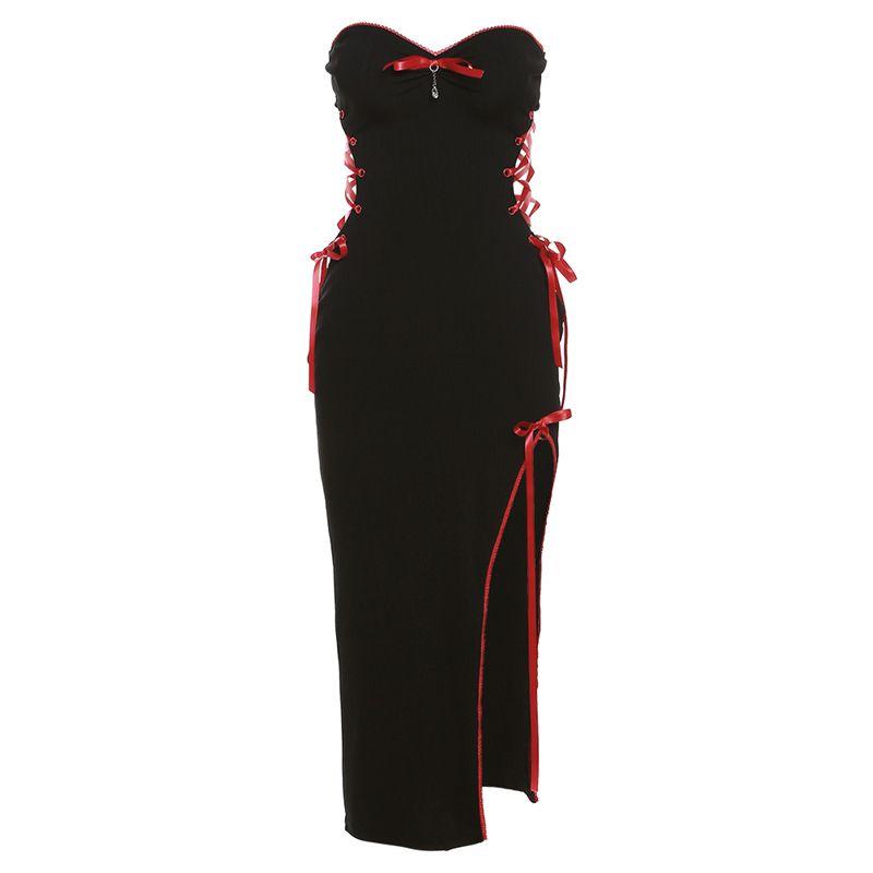 

# Sisjuly# Retro New Chinese Improved Stylish Stylish Cute Hollow High Slit Slim Looking Dress Female Black L