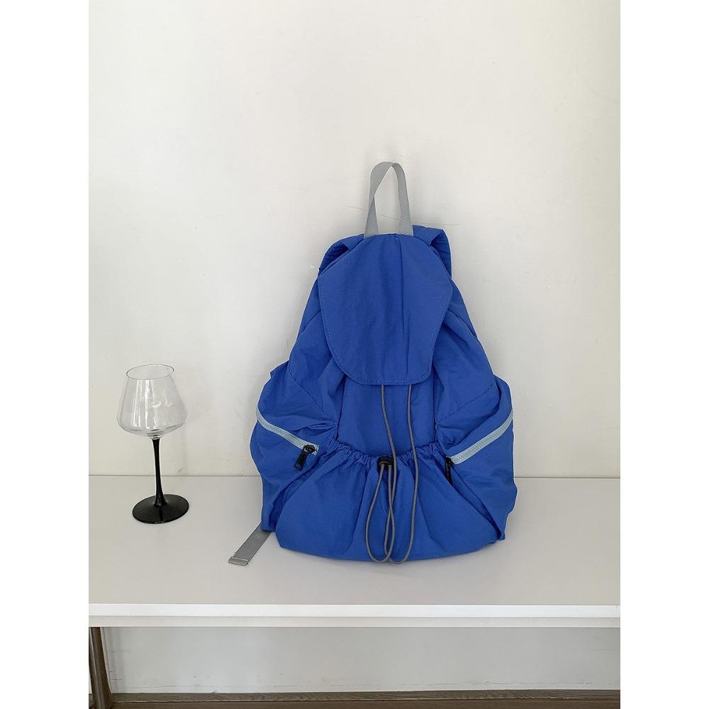 

New Pleated Drawstring Nylon Backpack for Women, Niche Trend, Large Capacity Flip Student Backpack, Backpack for Girls синій