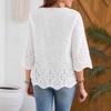 white split neck three quarter sleeve eyelet embroidery blouse for women