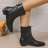 Back Zip Booties Fashion Square Toe Spliced Soft Sole Anti-Slip Wear-Resistant Block Heel Single Boots