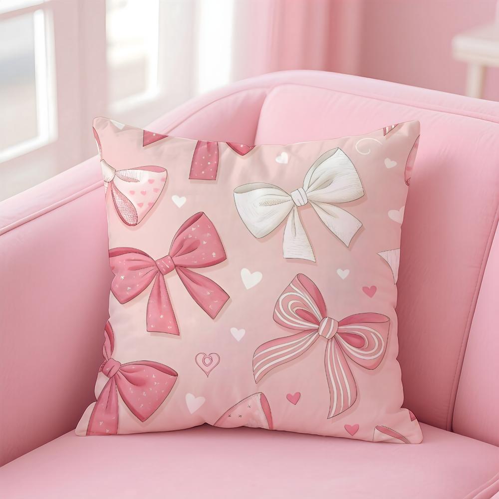 Elegant Cute Red and Pink Bowknot Cushion Cover Pillow Case Soft Friendly Fabric Concealed Zipper