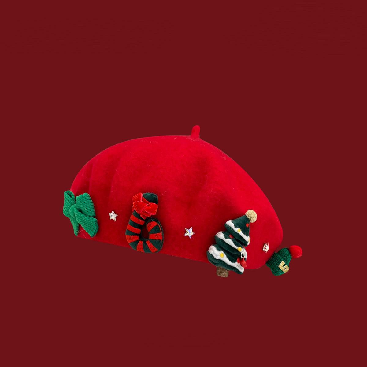 

Women s Festive Red Wool Beret – Japanese Sweet Christmas Appliqué Child 48-52cm