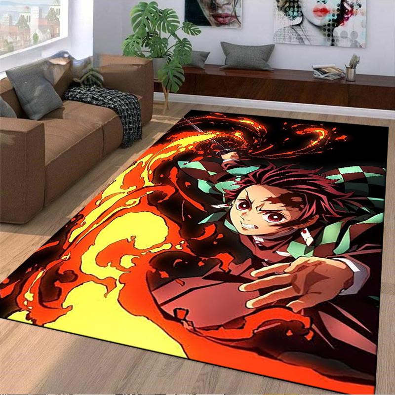 Flame Pattern Anime Carpet Designed Floor Mat, Suitable As a Non-slip Mat for the Living Room or Bedroom Sofa