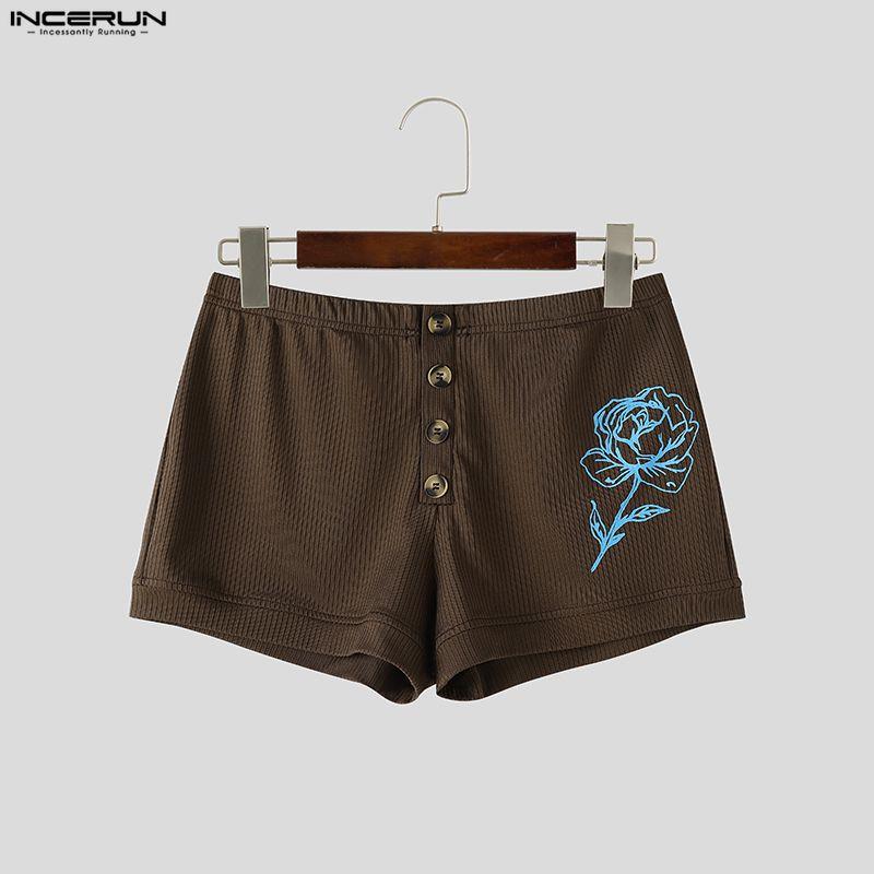 INCERUN Men's Elastic Waist Print Slim Fit Gym Shorts Athletic Workout Short Pants Sleep Bottom