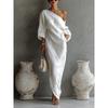 IHUASU Fashion Summer Spring Solid Color Print Long Sleeve Casual Dresses