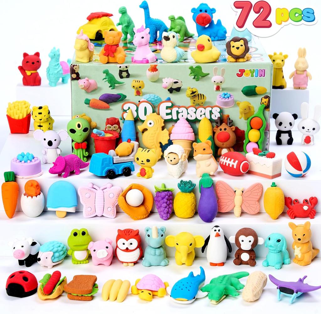 Joyfy Pcs Erasers Food Animals Bulk Fun Cute Pencil Desk Pets Classroom Prize Birthday Party Favors 3D 36 for Kid Friendly Entertaining Play Safe