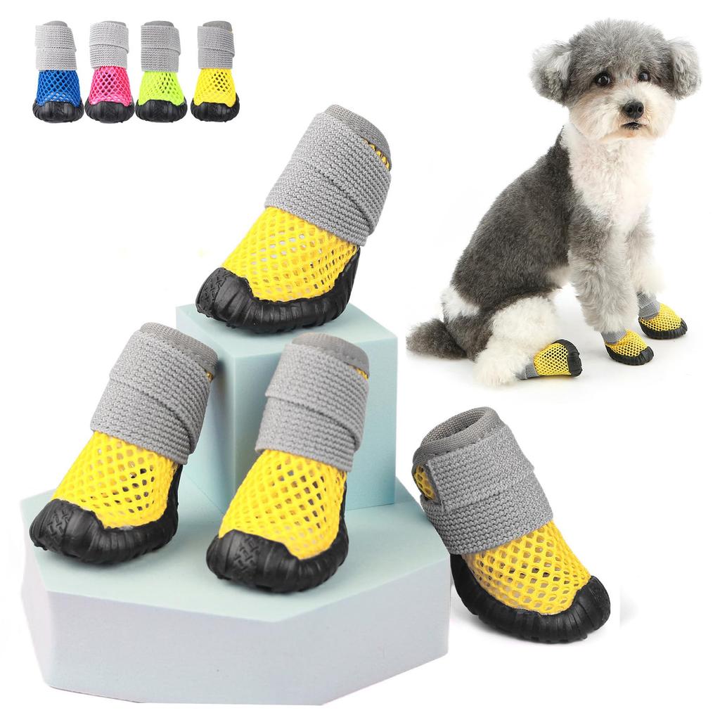 Breathable Mesh Small Dog Shoes, Anti-slip Rubber Sole, Adjustable Paw Protectors For Pavement, Walking Running Boots Summer