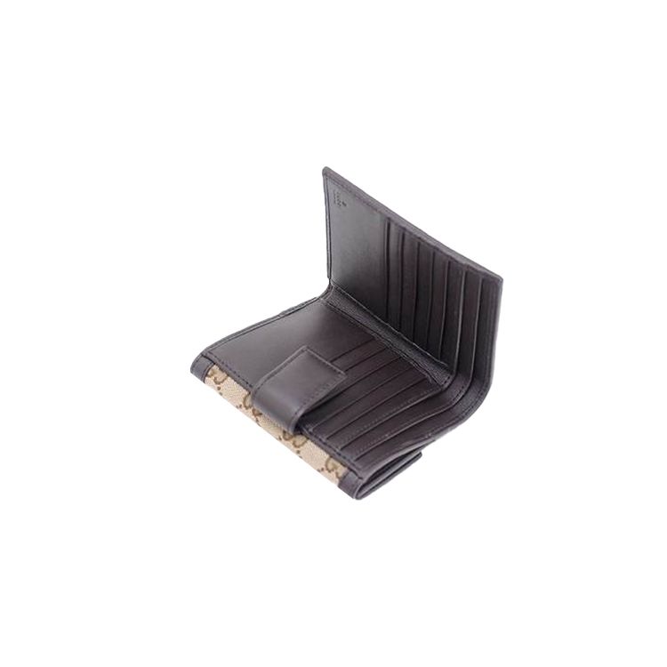 Gucci Silver Label Double G Logo Canvas And Leather Short Folded Wallet Women Wallet Ebony Dark-Brown 334457-FAFXG-9643