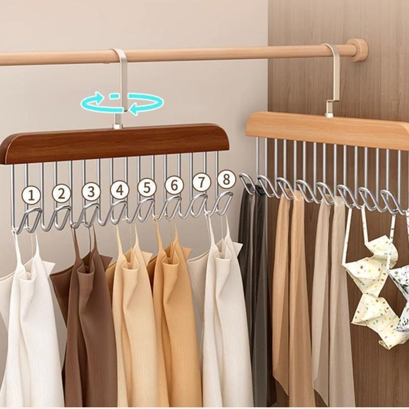 Wooden Multifunctional Sling Hanger With Metal Hooks For Closet Organizing Storing Bras Bags Tank Tops