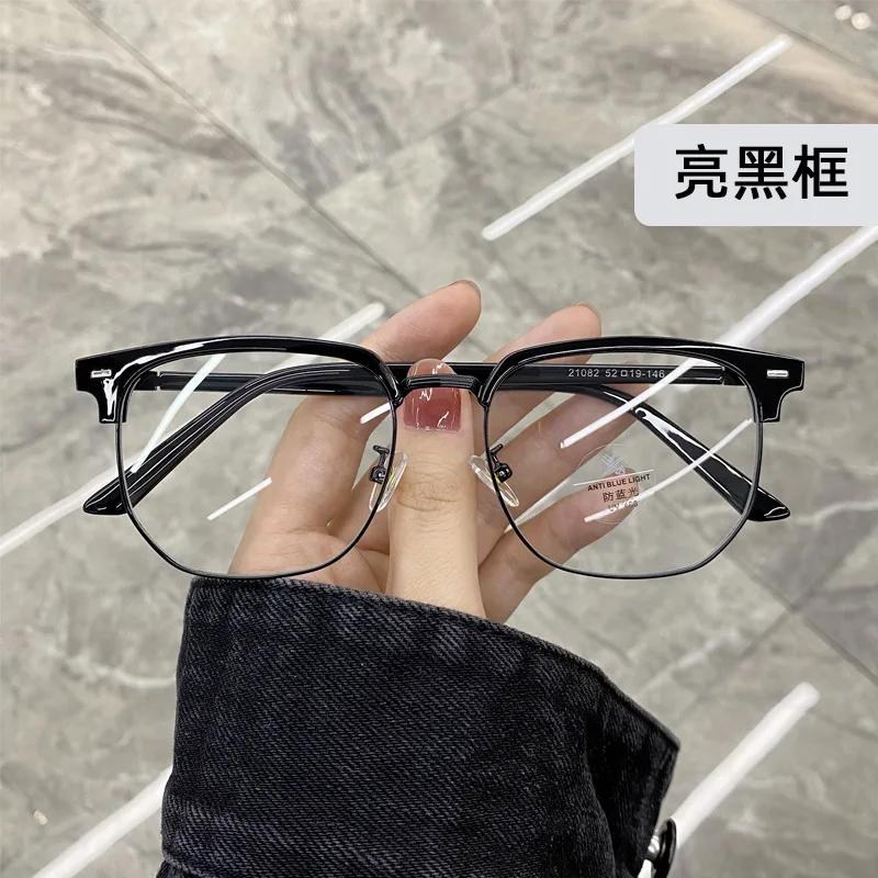 Fashion Unisex Square Plain Glasses for Men Women Metal Frame Glasses Polygon Eyeglasses Gentle Black Anti Blue Light Glasses