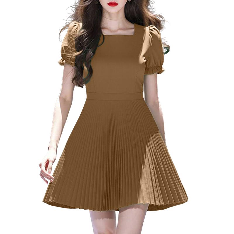 

ZANZEA Женское летнее платье с квадратным вырезом, короткими рукавами и плиссировкой 5XL хаки