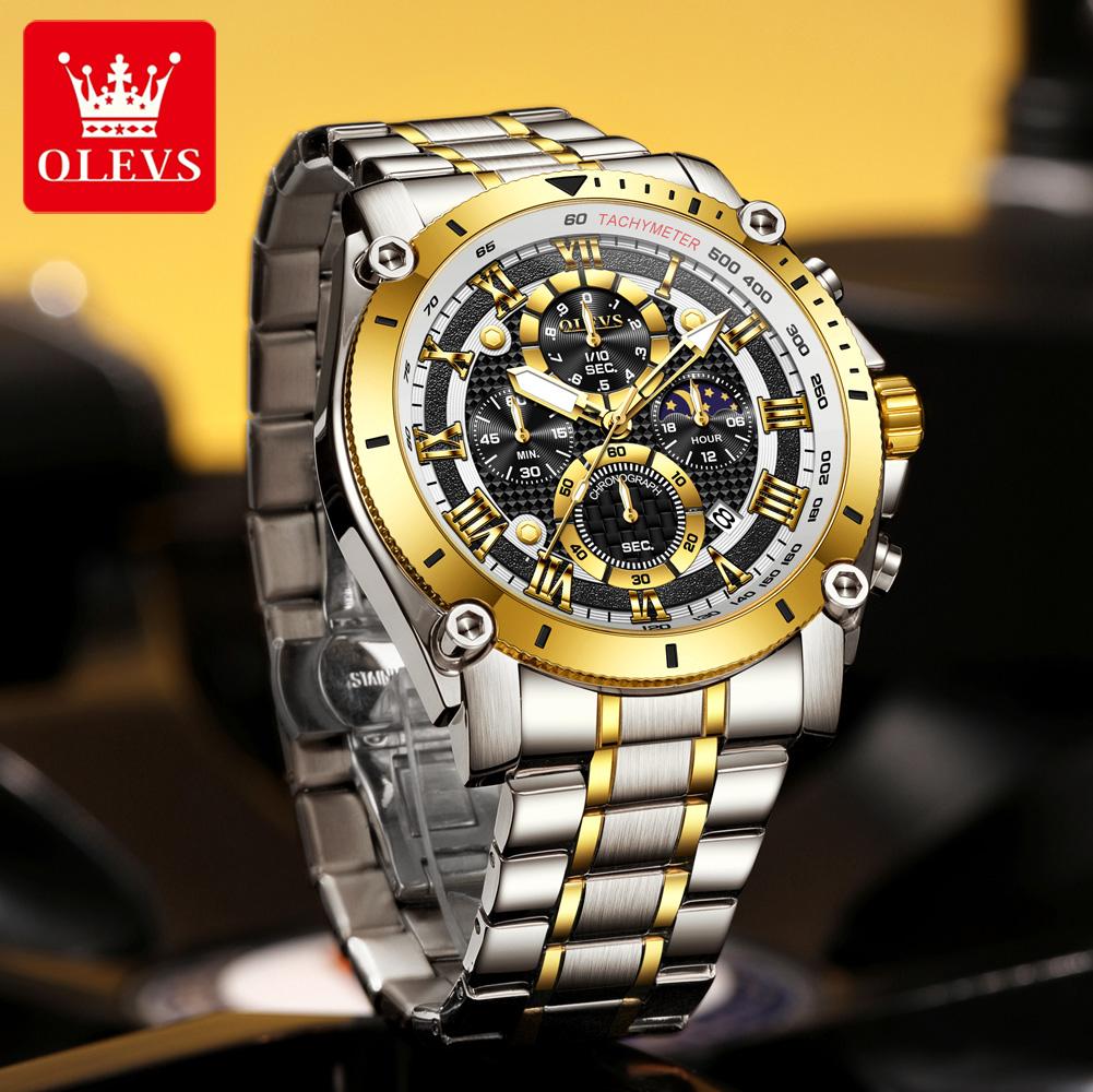 OLEVS 3689 Quartz Men's Watch Multi-functional Date Moon Phase Waterproof Luminous Watch for Men Sports Hand Clock