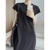 EADMO summer light luxury minimalist three-dimensional dividing line design sense rear split fork casual and thin long sweater dress