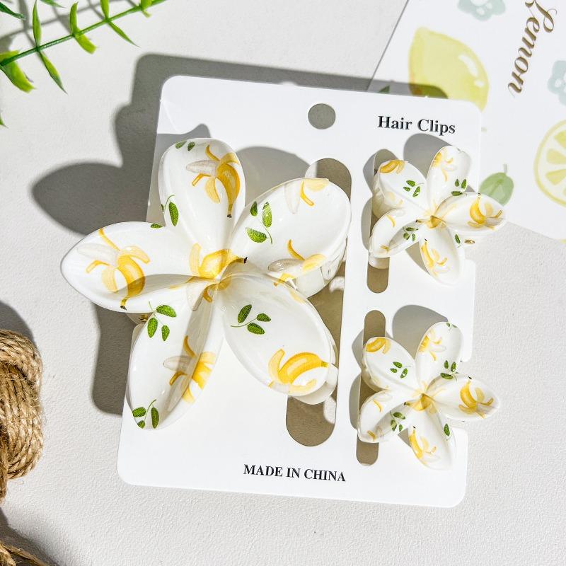 Printed Flower Clip Set High-end Seaside Vacation Flower Hair Clip Shark Clip Hair Accessory