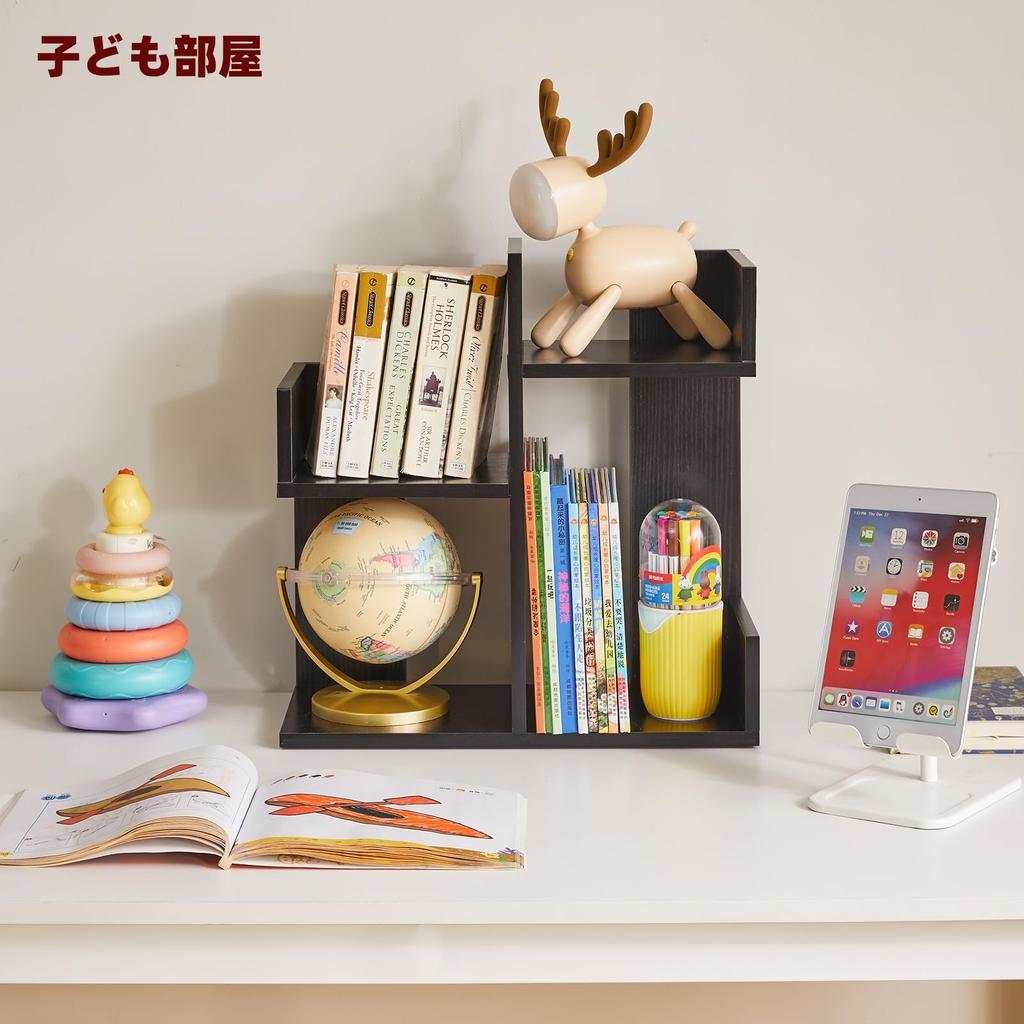 Aibiju Bookshelf, Low Desk Rack, Wooden, 40cm Wide X 18cm Deep X 41cm High, Stationery Storage, Cute Two-Tier Bookshelf with Cactus Shape, Bookends,