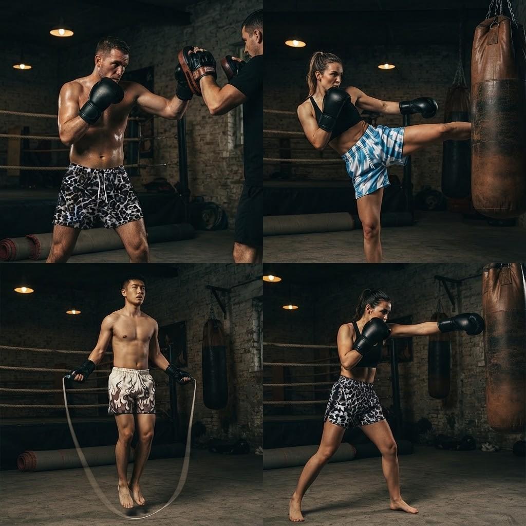 Shorts Feuer Flamme Leopard Leo Donner Blume 3D Druck Training Muay Thai Kickboxen Boxen MMA Unisex Fitnessstudio Fitness Workout Schnelltrocknend Elastischer Bund
