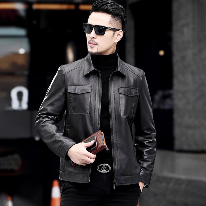 KAISER Men's Genuine Leather Lapel Business Casual Jacket