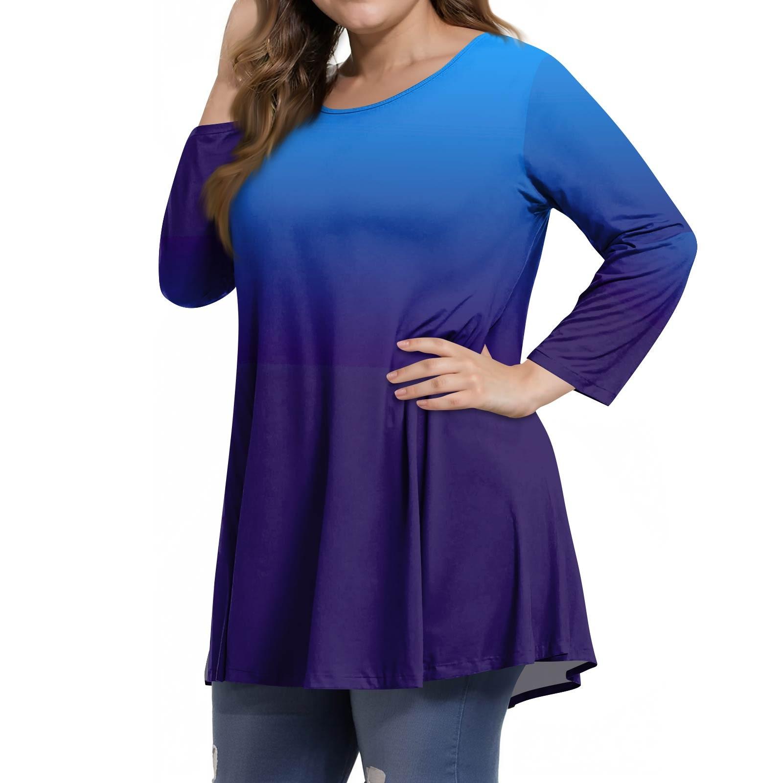 

Женская модная повседневная футболка с принтом, круглым вырезом и рукавами 3/4 XXXXL синий