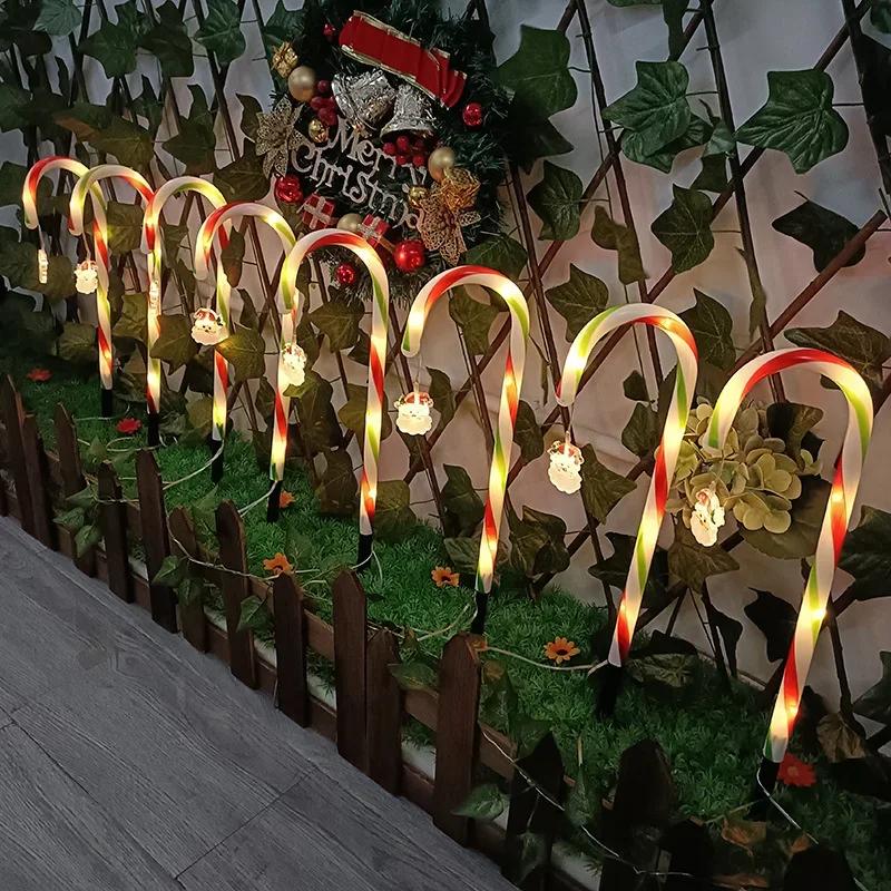 8Pcs Solar Christmas Candy Cane Light Led Pathway Lamp 8 Modes Outdoor Waterproof New Year Holiday Home Garden Decor