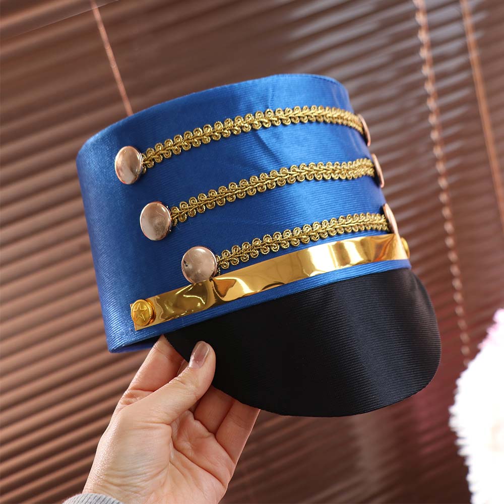 Cosplay Show Tambourmajor Meistermützen Goldene Zierleisten Soldatenmütze Marschkapellenmütze Halloween