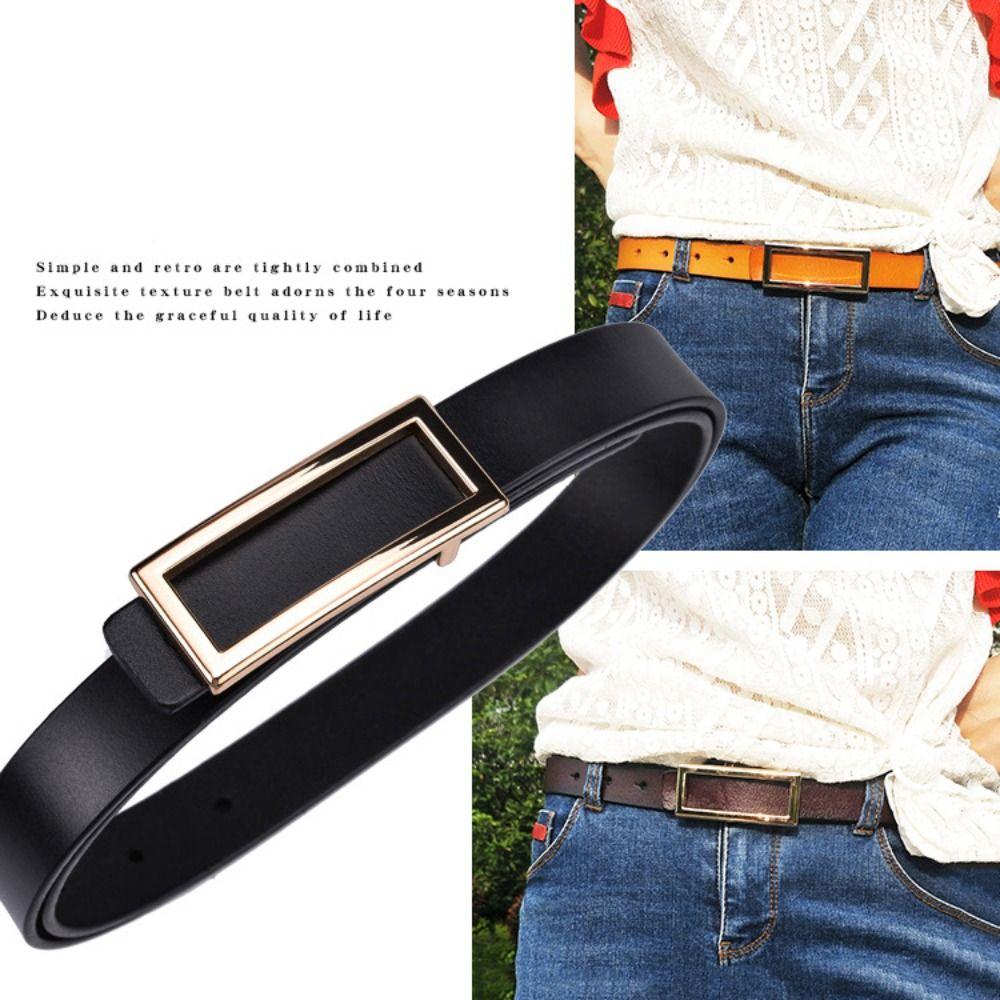 Rectangle Buckle Genuine Leather Belts Elegant Waist Belt Waistband Dress Belt  Female