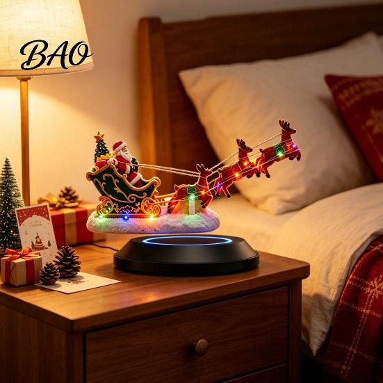 Levitating Holiday Display Lighted Floating Santa Sleigh, Magnetic Levitation Flying Sleigh Ornament with Magic Decoration LED Light, Christmas