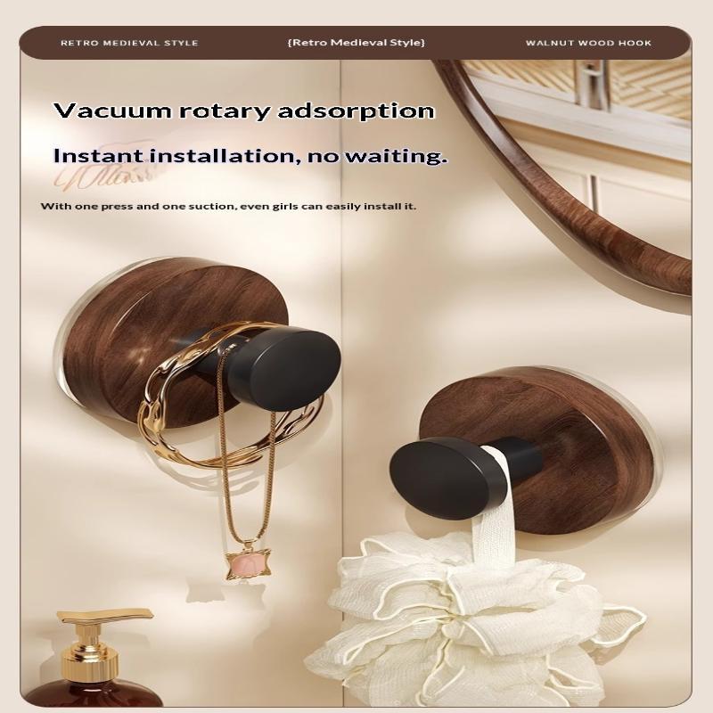 Wood Suction Cup Hooks Walnut Keys Decor Hook Door Back Clothes Towel Hanger Cabinet Drawers Handle Wall-Mounted Storage Rack
