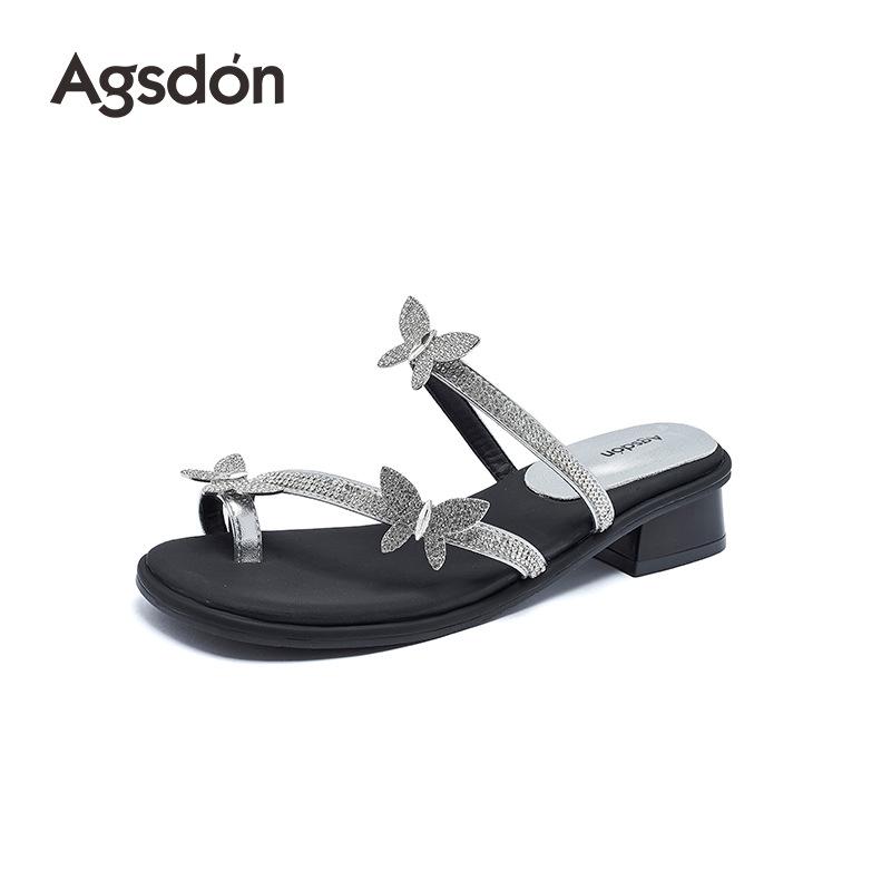 Augustine Thick Heel Slippers Female 2025 New Summer Rhinestone Butterfly Toe Wear Fairy Style High Heel Sandals
