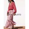 Summer New Arrival Women's Layered Stitching Big Swing Bohemia Retro Print Long Skirt 5029090