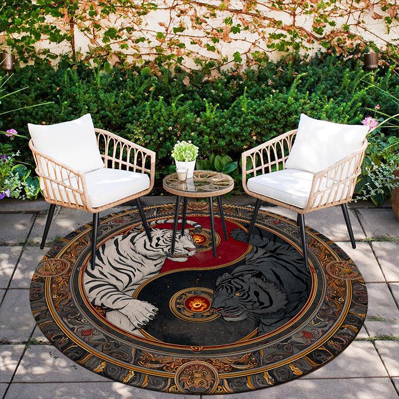Double Tigers pattern round rug,Carpet Rug for Living Room Bedroom Playroom ,Non-slip Floor Mat,Holiday Gifts and Birthday Gifts.