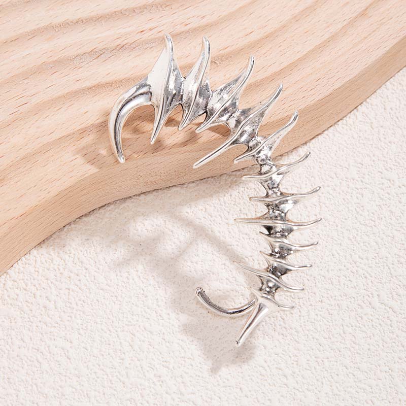 Punk Gothic Silver Color Skeleton Spike Ear Clip for Women Men Hip Hop Metal Thorn Without Piercing Ear Cuff Jewelry Gift