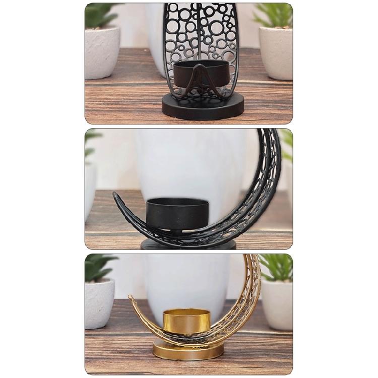Eid Mubaraks Candlestick Metal Hollowed Moon Shape Tealight Candle Holders for Muslims Holiday Parties Decorations