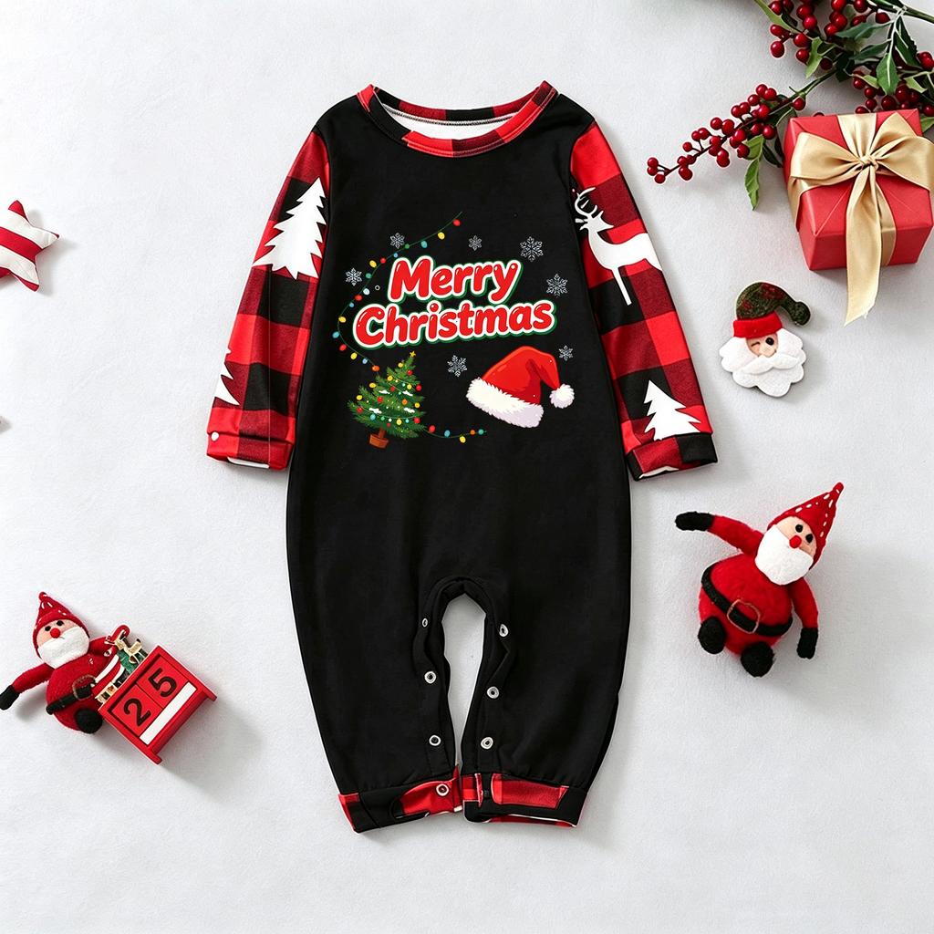 Family Matching Christmas Pajama Set with Long Sleeve Raglan Top and Pants for Women Men and Kids