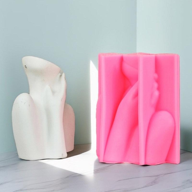 Succulent Flower Pots Mold Abstract Human Pen Holder Silicone Mould Plaster Planter Epoxy Resin Molds for DIYs Enthusiast