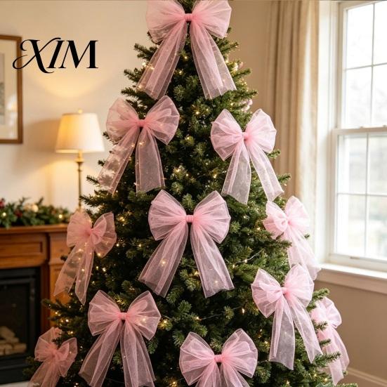 Romantic Bows for Easter Decorations Tulle Bow Christmas Tree Decoration, Pre-tied Gauze Mesh Versatile Fabric Festive Occasions Xmas Tree,