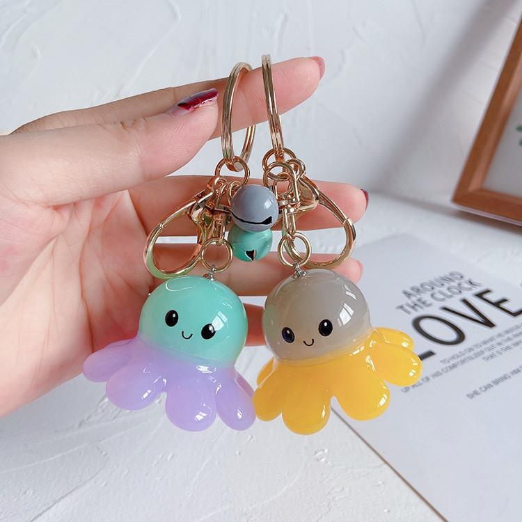 Cute Octopus Keychain With Colorful Acrylic Pendant Metal Material Unisex Style