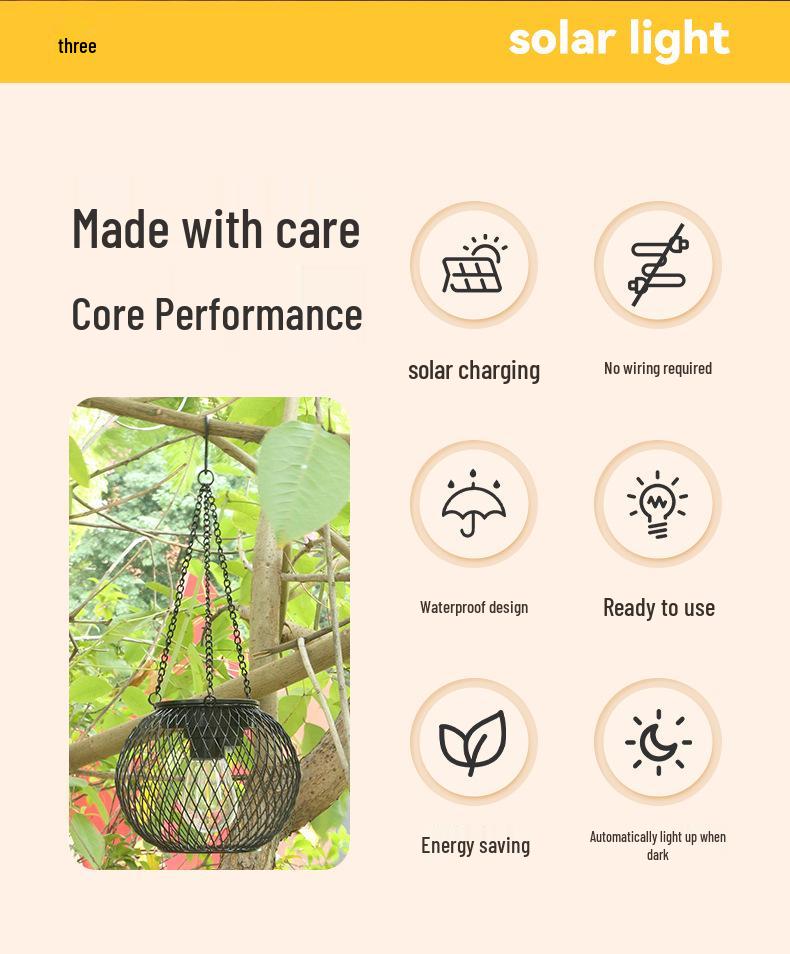 Solar Wrought Iron Tennis Lantern Mesh Pendant for Outdoor Garden Decoration