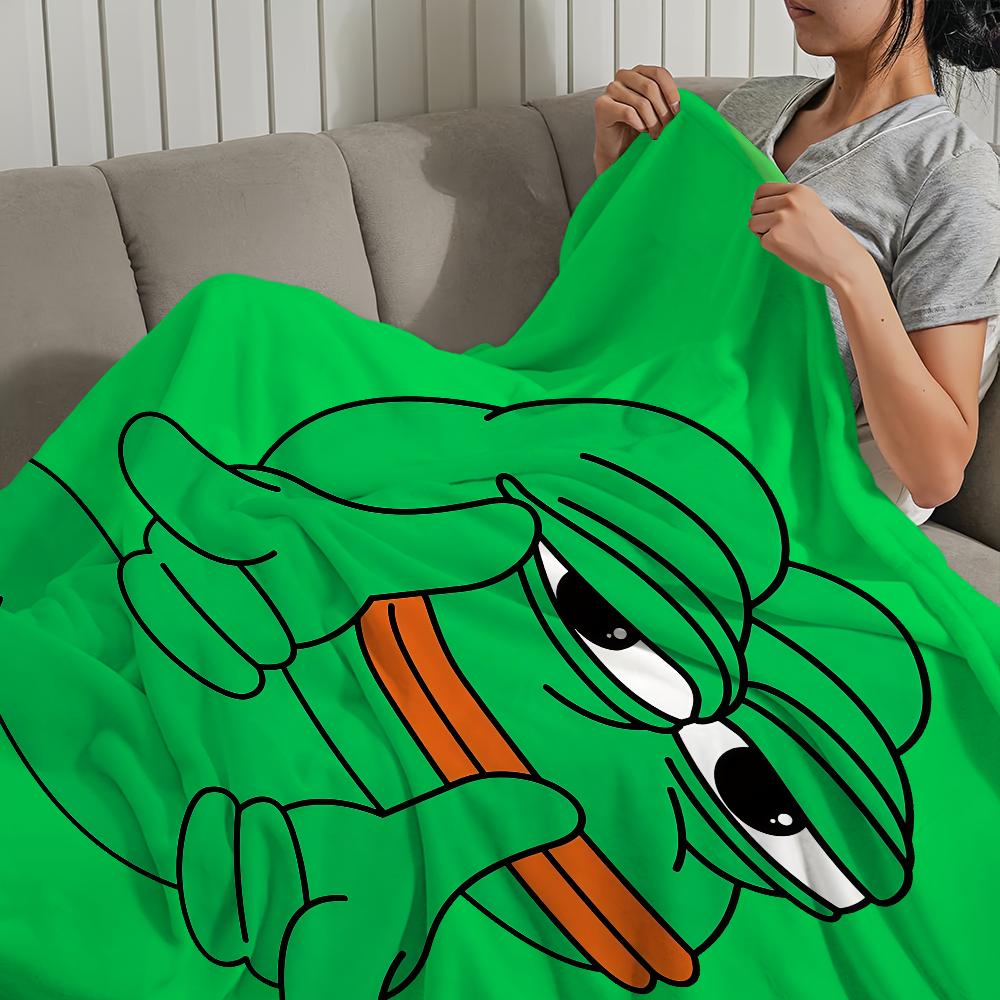 Funny Meme Cartoon Art P-Pepe Frog Home Flannel Warm Comfort Soft Plush Blanket For Sofa Living Room Office Bedroom Travel Gift