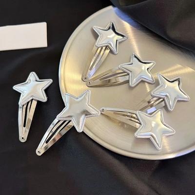 2pcs Fashion Silver Star Hair Clips Women Girls Trendy Barrettes Headwear Girls Kids Hair Accessories