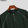 INCERUN Men Round Neck Short Sleeve Zipper Casual Fitted T-shirts