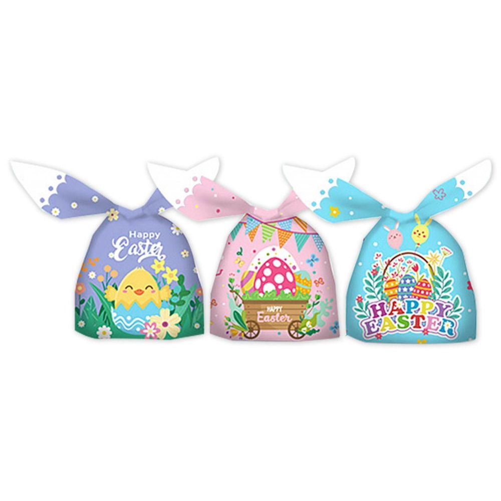 50PCS Drawstring Easter Candy Bags Snack Decoration Easter Eggs Easter Gift Bag Rabbit Ears Party Supplies Cookies Snack Packing