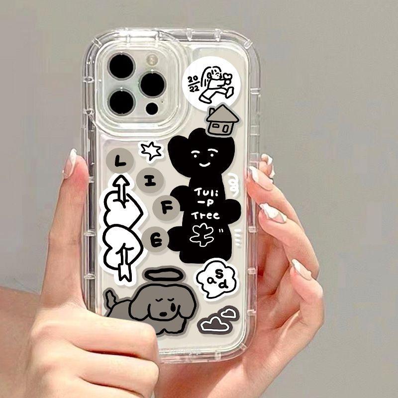 Graffiti dog sticker airbag for iphone17promax mobile phone case new apple 14/16 transparent 15