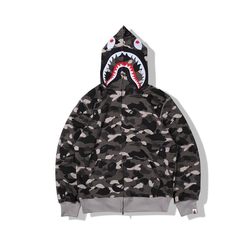 Autumn Men's and Women's Japanese Shark Head Camouflage Hoodie Cardigan