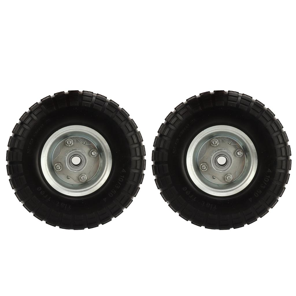 2Pcs 10in Solid Tire Set Inflation Free PU Foam Deep Groove Ball Bearing Solid Tyre Replacement for Garden Vehicles