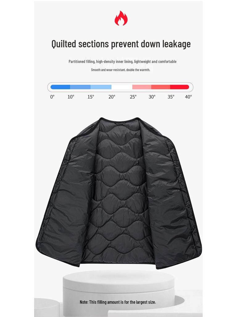 Men's Lightweight V-Neck Down Jacket - Warm, Simple, Thin, Portable, Winter White Duck Down