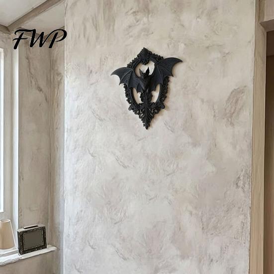 Industrial Style Wall Accent 3D Printed Gothic Bat Hanging Decor, Vintage Frame Art, Decor Dark Sculpture for Halloween Home Living Room Bedroom