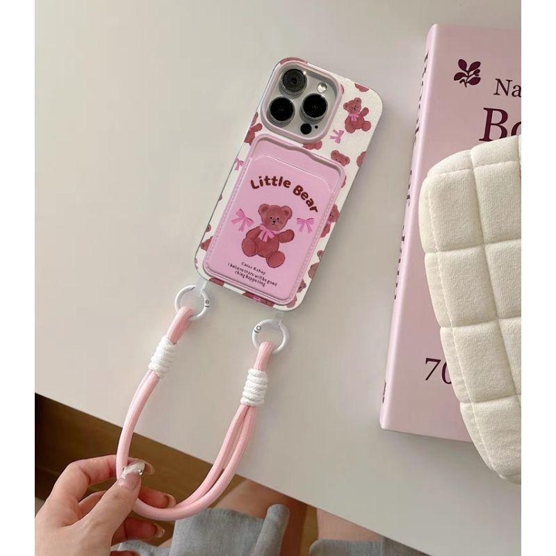 Balíček karet Bow Bear Pink Vhodný pro ochranné pouzdro Apple 16 ProMax Pouzdro na mobil IPhone 15 Odolné proti pádu